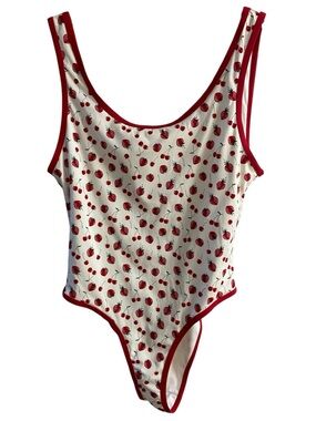 Victoria’s Secret Pink white  swimsuit cherry strawberry print XL NWT